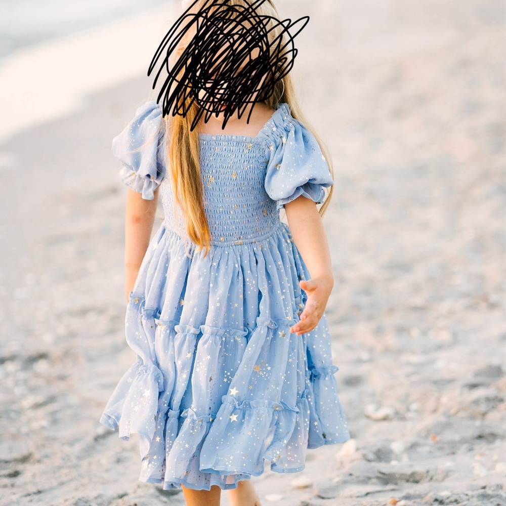 Ivy City Co Blue and Gold Starry Kids Dress